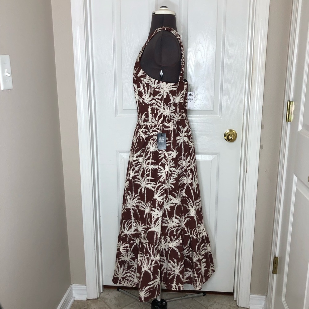 Express Cotton Blend Brown White Tropical Halter Neck Summer Brunch Midi Dress M - Picture 5 of 15